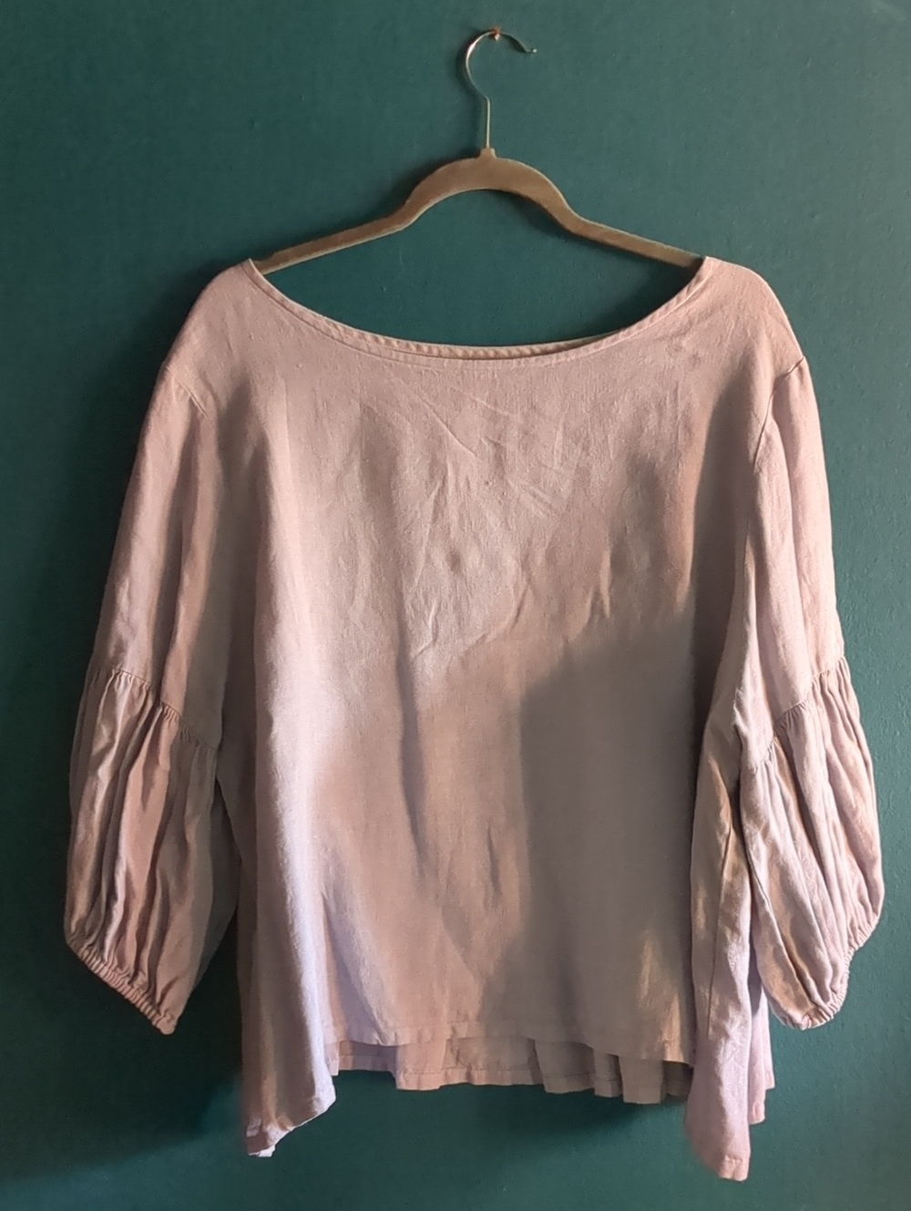 100% Linen Bryn Walker Dusty Lilac Balloon Sleeve Linen Ruffle Blouse